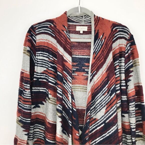 Lucky Brand Gray Orange Blue Southwest Tribal Pattern Waterfall Cardigan - Picture 3 of 12